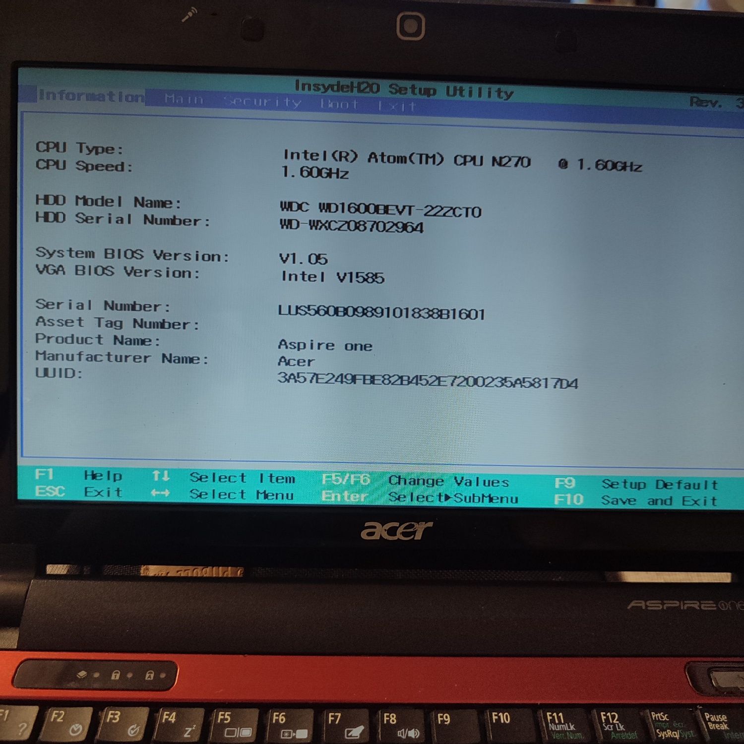 Notebook Acer aspire one KAV10