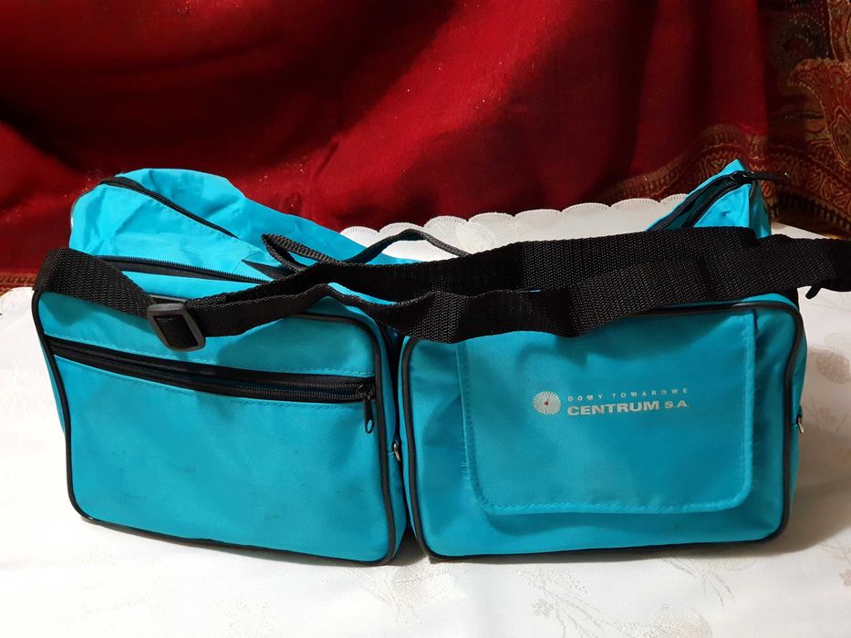 Kultowa torba podróżna sportowa PRL – turkusowa perełka retro!
