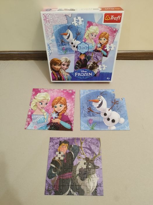 Puzzle Frozen 3w1 Trefl 106 elementów (Brakuje 3 puzzli)