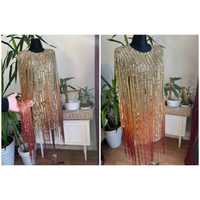 Karen millen cekinowa sukienka mini frędzle 42 xl 40 L