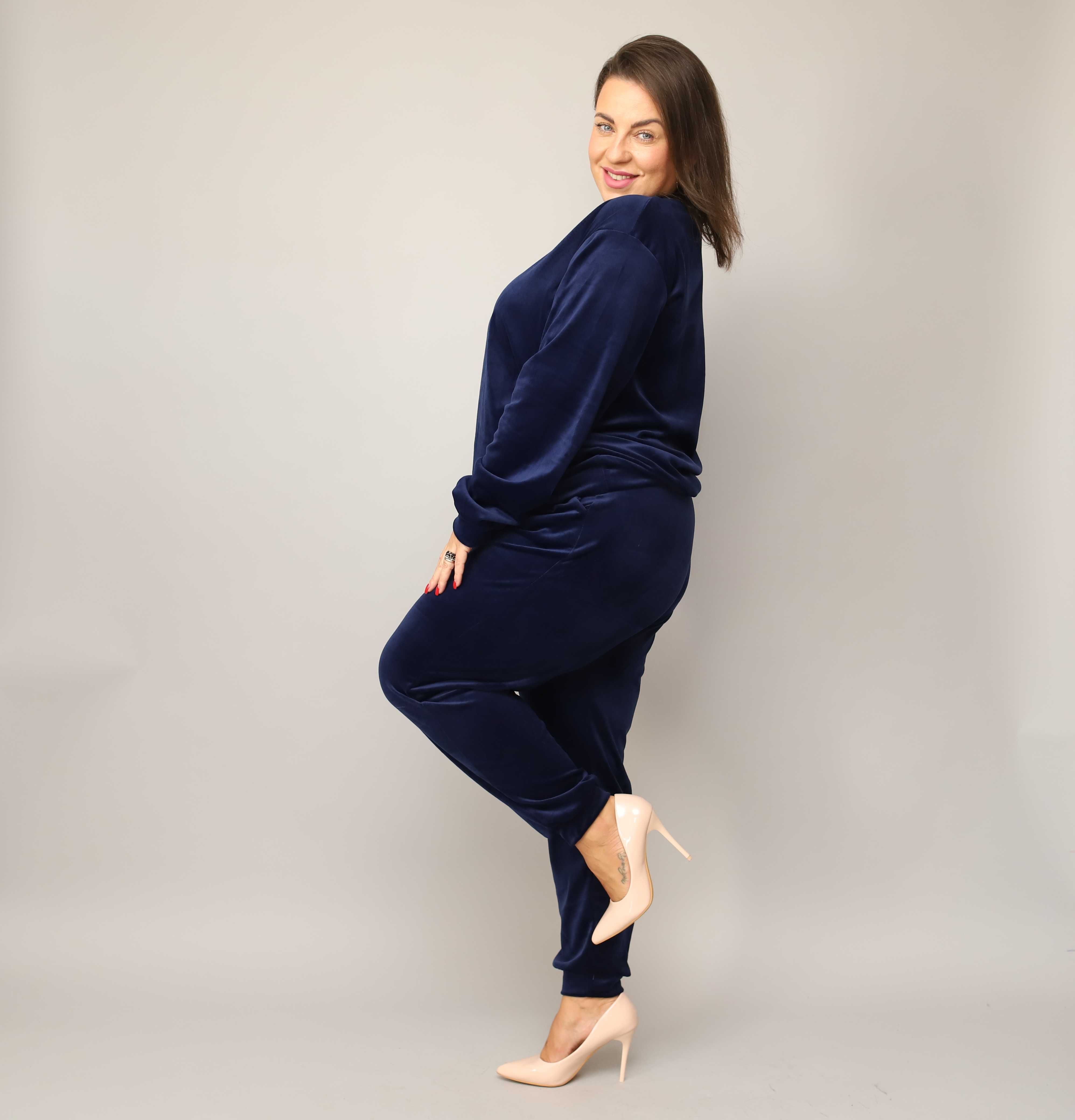 Granatowy DRES WELUROWY damski komplet bluza + spodnie JESIEŃ 2XL 44