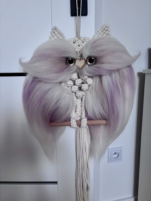 Sowa - makrama, wełna czesankowa