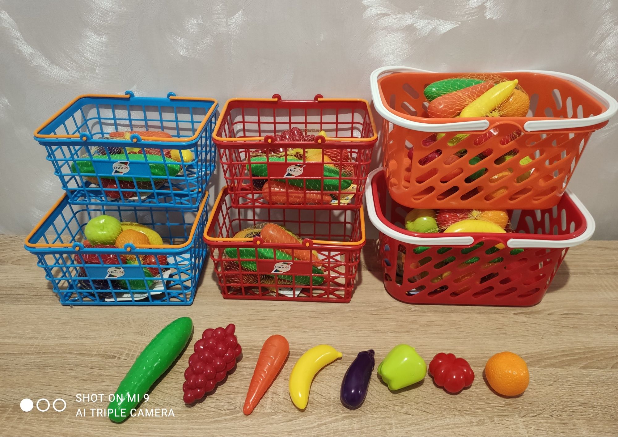 Детская игрушка Посуда Кухня Корзина Тележка Овощи Фрукты на липучке
