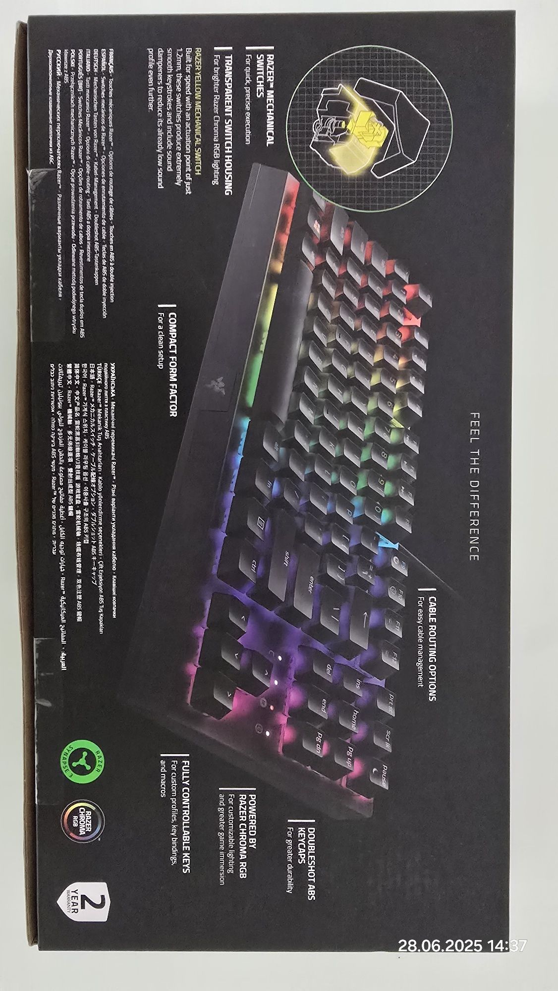 Klawiatura mechaniczna Razer BlackWidow V3 Tenkeyless Yellow Switch