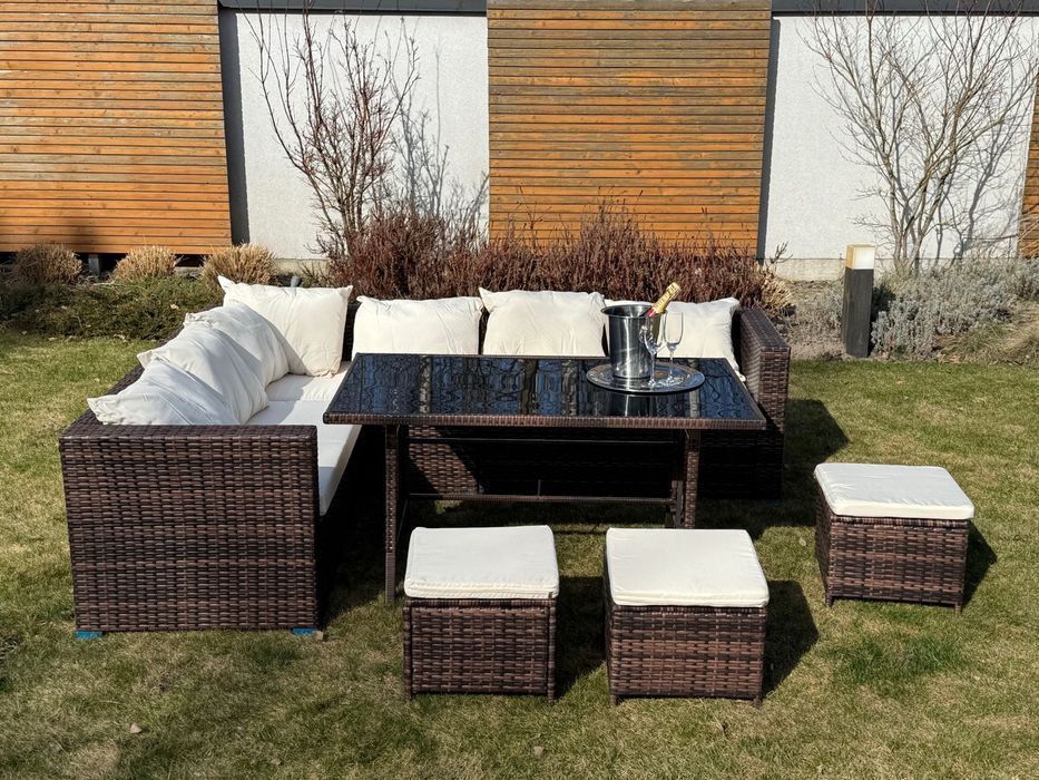 Narożnik Ogrodowy MARBELLA PREMIUM Zestaw mebli ogrodowych Brązowy