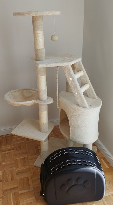 NOWY ZESTAW drapak + transporter legowisko wieża XL 5 poziomów beżowa