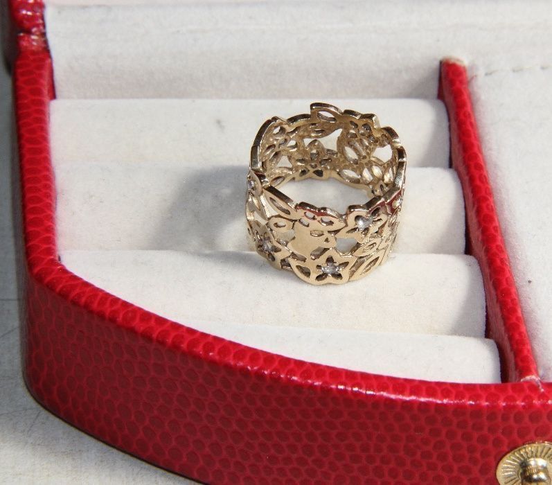 Apart złoty pierścionek obraczka kwiatki ażurowy złoto 585 14k kwiaty
