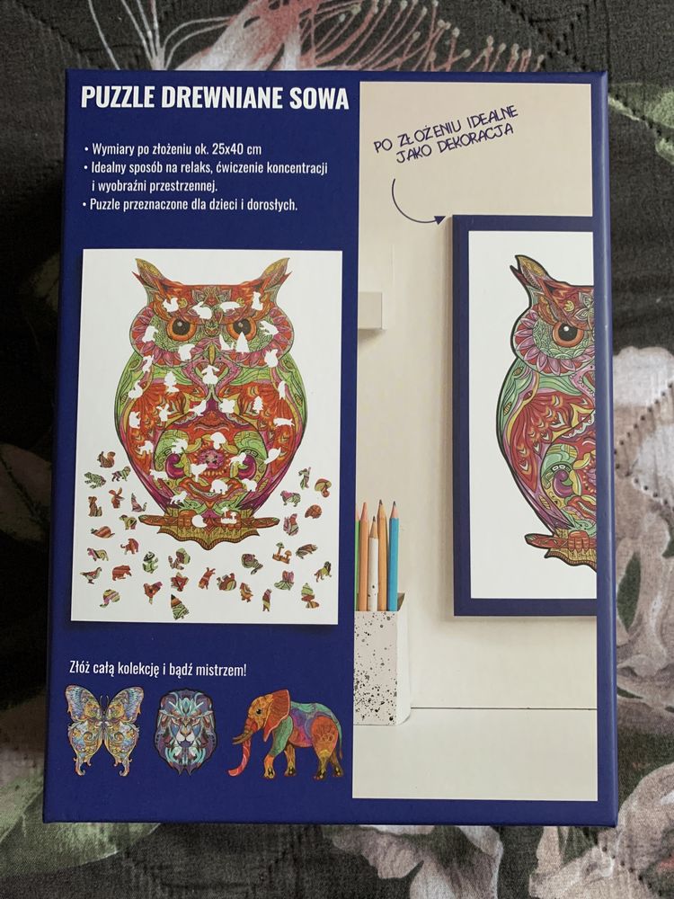 Puzzle drewniane Sowa 250 elementów 33 figurki rozmiar L