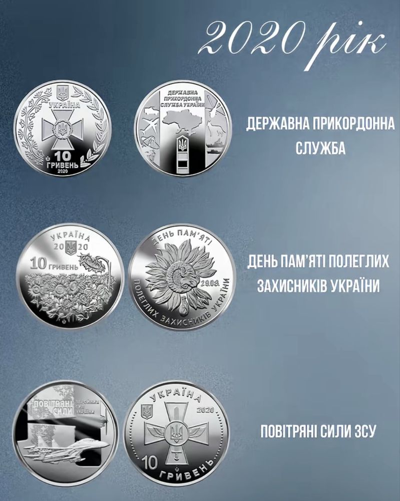 10 гривень Збройні Сили України монети ЗСУ Кіборги всі 25 монети