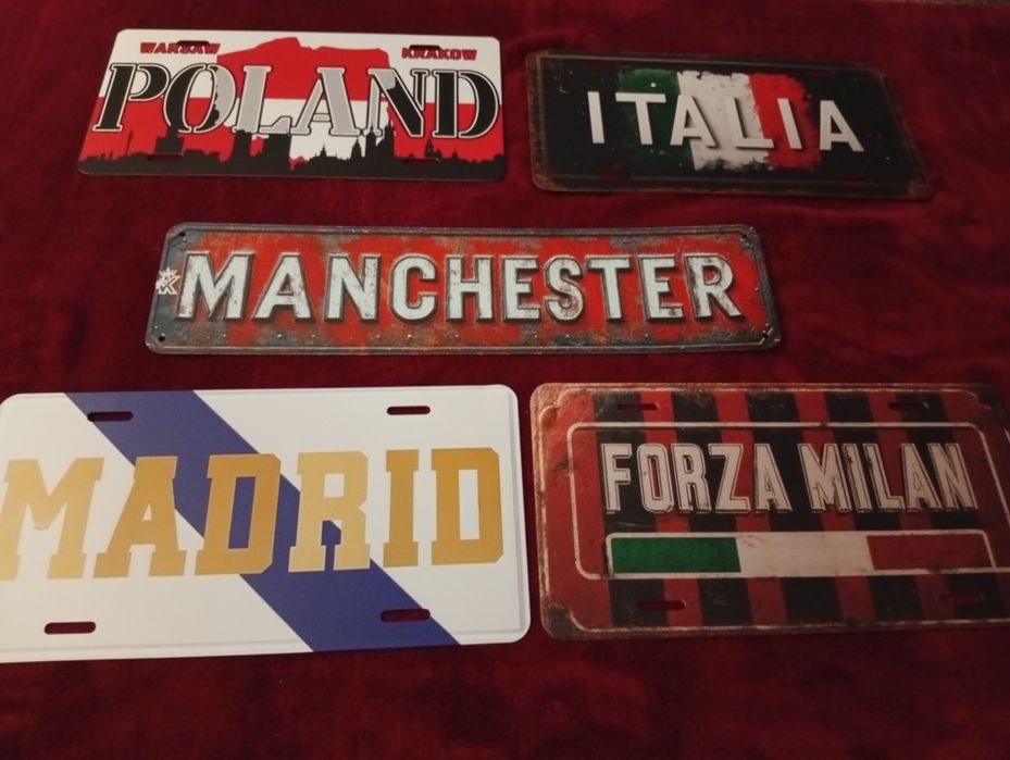 Tablica metalowa do powieszenia Polska Milan Real Manchester Italia