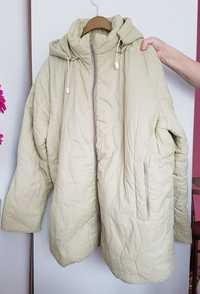 Oliwkowa pikowana kurtka XXL z kapturem 46/48 zielona plus size zimowa