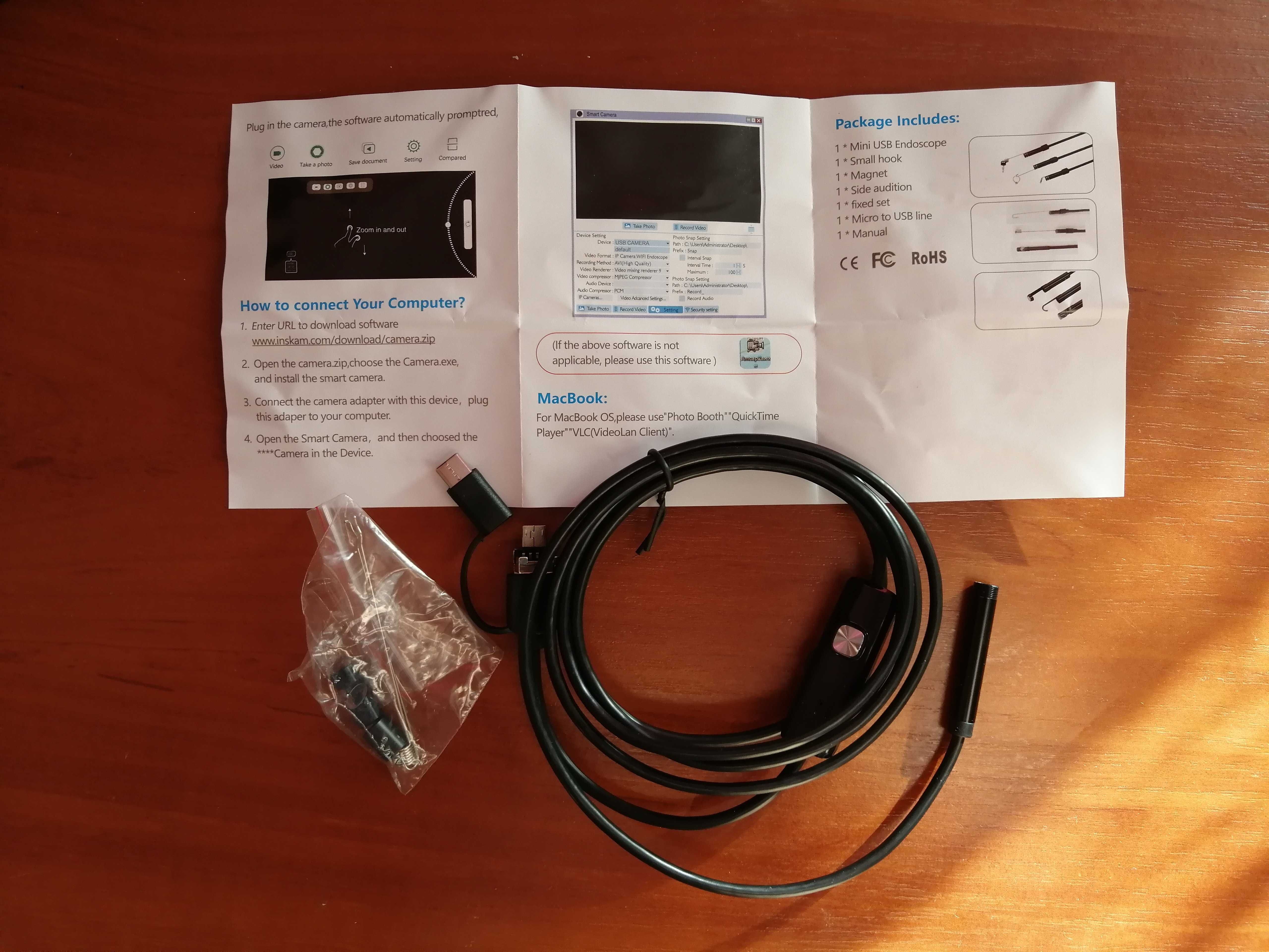 Эндоскопическая камера водонепроницаемая IP67 для телефон, ПК, планшет