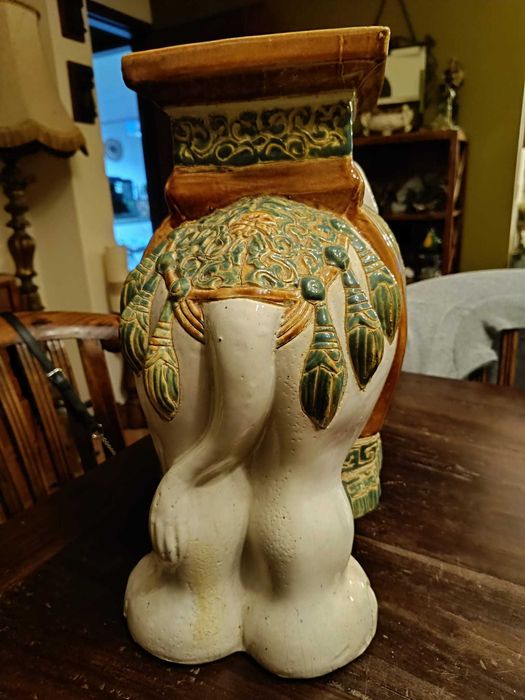 Elefante Asiático de Cerâmica Vintage- Banco de Jardim/ Suporte vasos