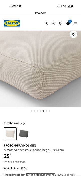 FRÖSÖN- Capa de Almofada encosto exterior bege, 62x44 cm 4 disponíveis