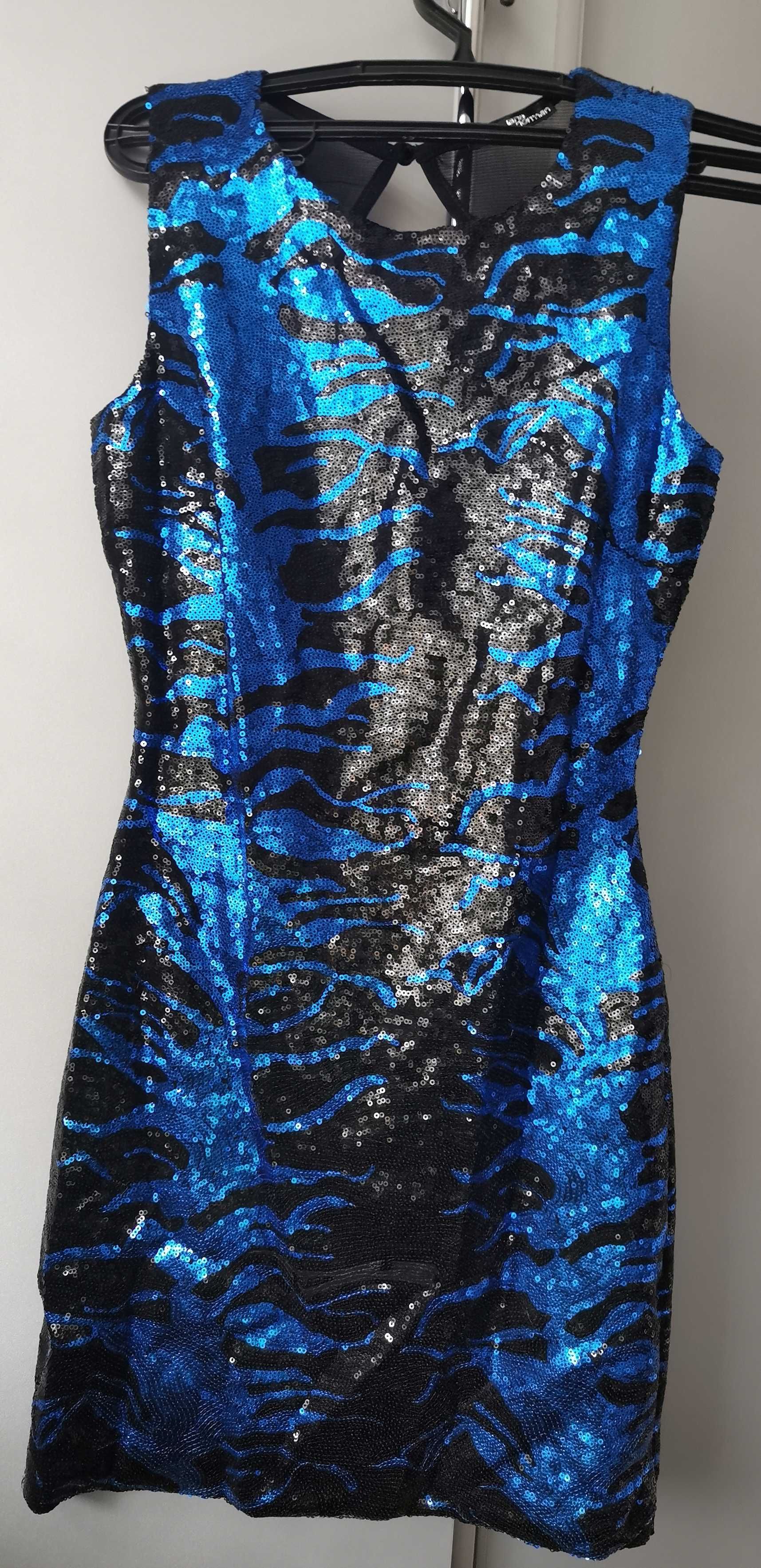 Czarno-niebieska sukienka w cekiny ,rozmiar 10 Jane Norman