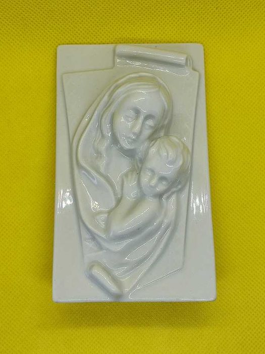 Imagem religiosa faiança Nossa Senhora e Menino Jesus