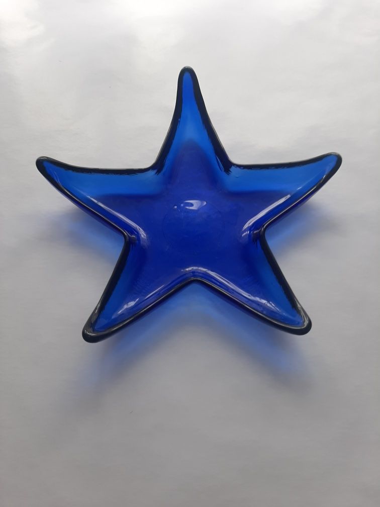 Kobaltowa gwiazda rozgwiazda patera szklana podstawka pod świeczkę