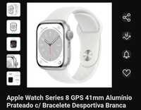 Relógio Apple Séries 8 41mm Alumínio prateado C/ white sport ban