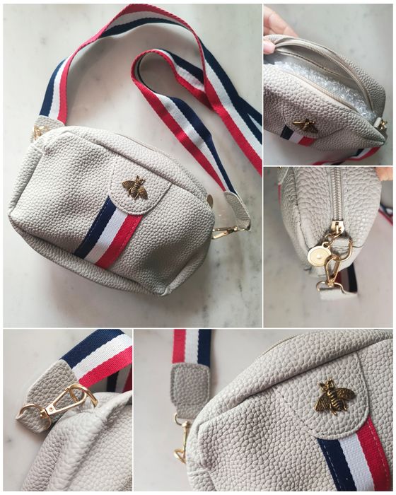 Mała Torebka szara z pszczołą eko skóra crossbody listonoszka