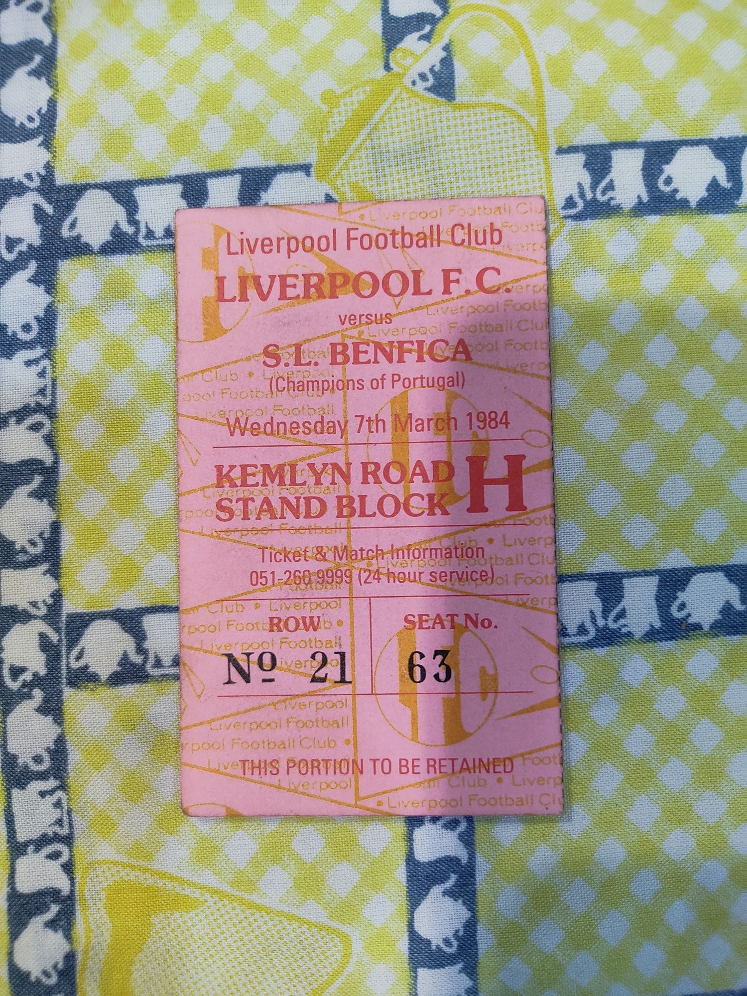 Bilhete Liverpool Benfica 1984 taça de campeões