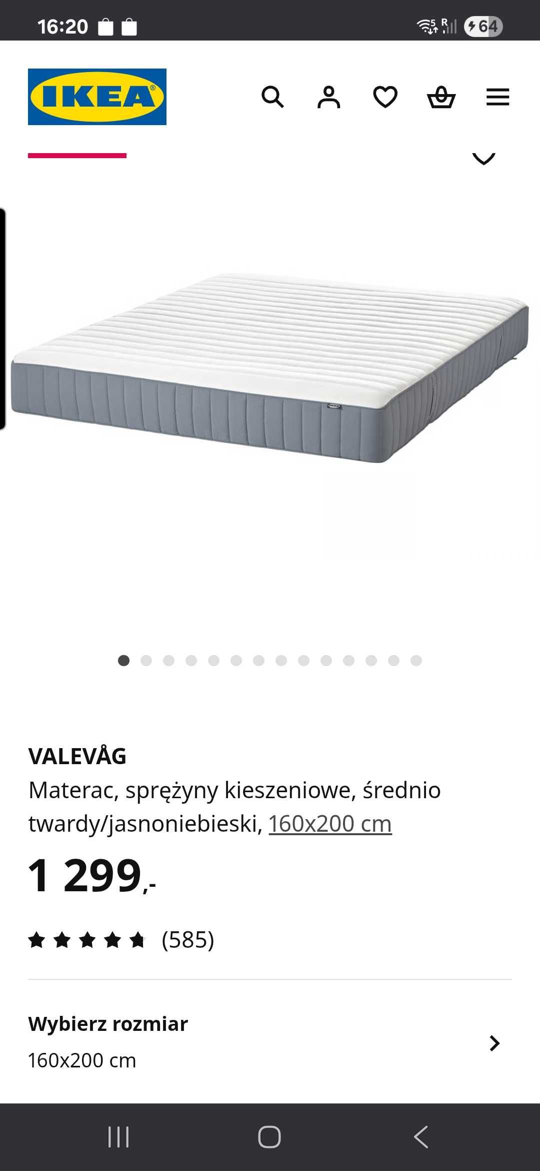 Materac VALEVAG IKEA 160×200