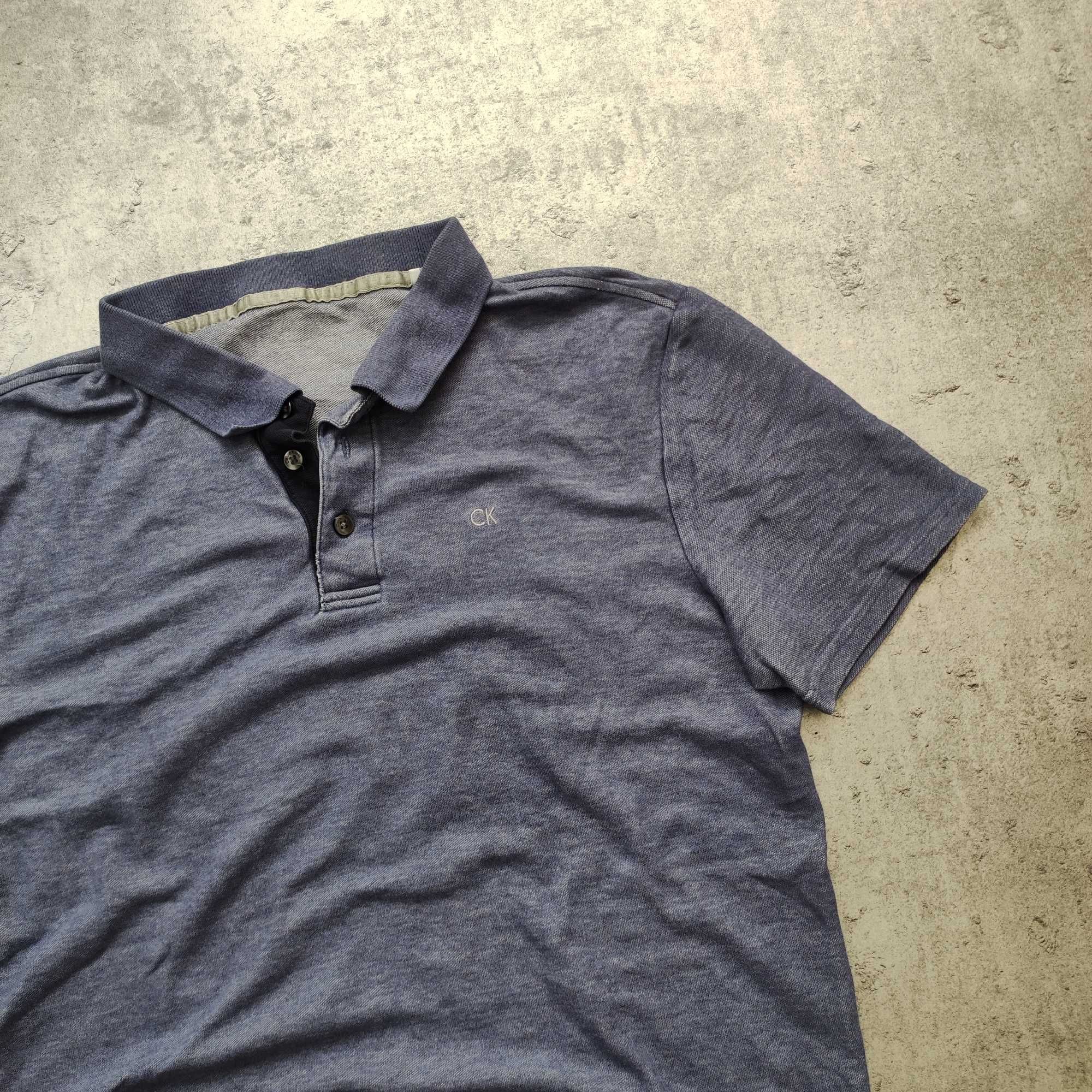 MĘSKA Granatowa Koszulka Polo Elegancka Calvin Klein CK Bawełna Lekka
