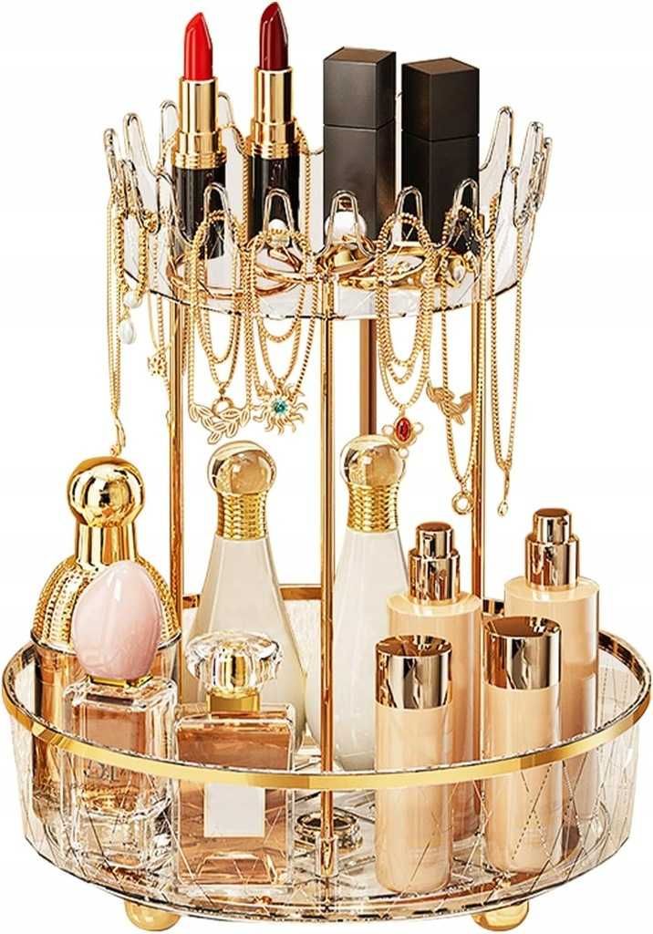 ORGANIZER NA KOSMETYKI perfumy pojemnik na toaletkę łazienkowy złoty