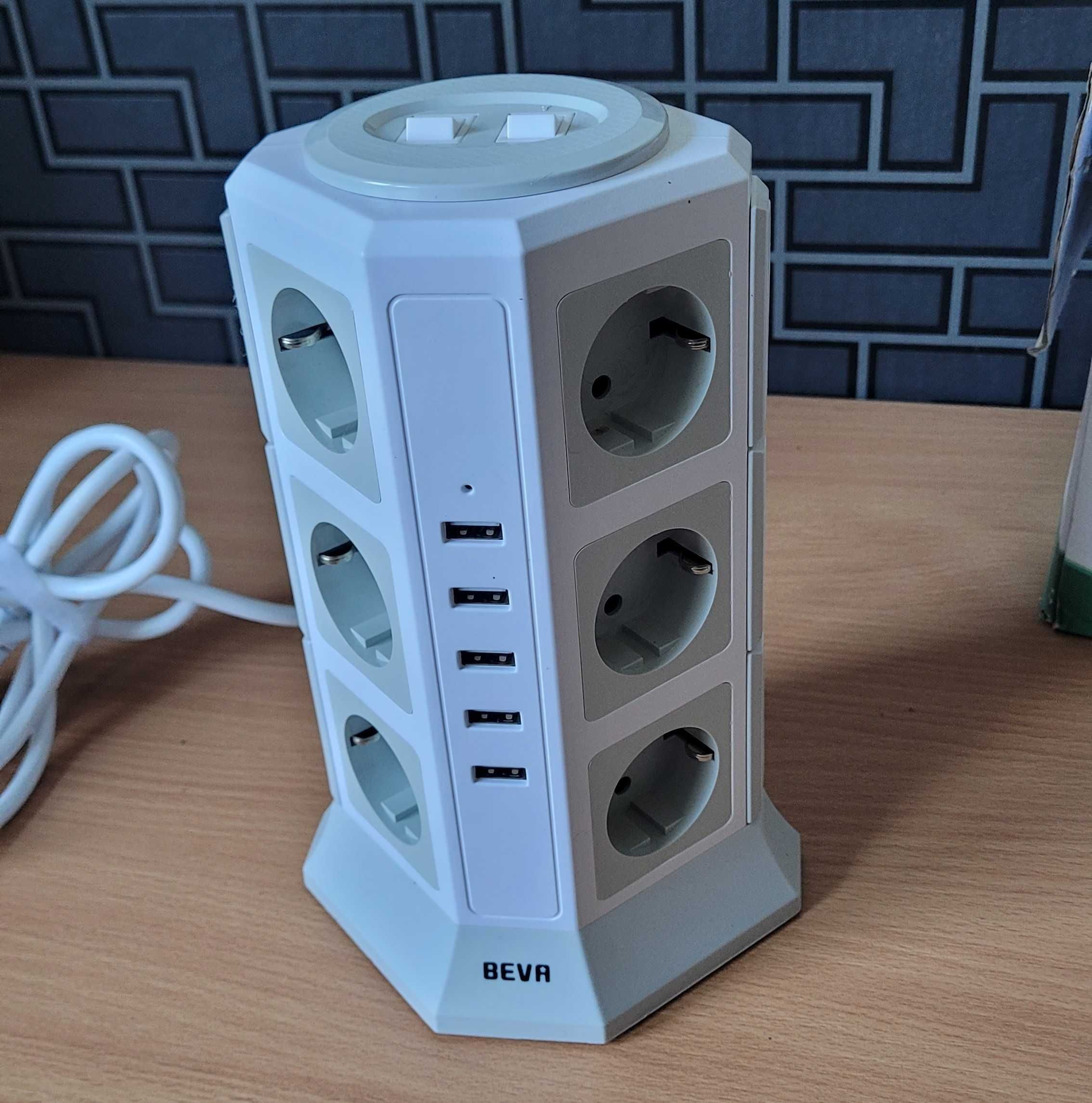 Przedłużacz Wieża Zasilająca BEVA Tower – 12 gniazd 230v, 5 portów USB