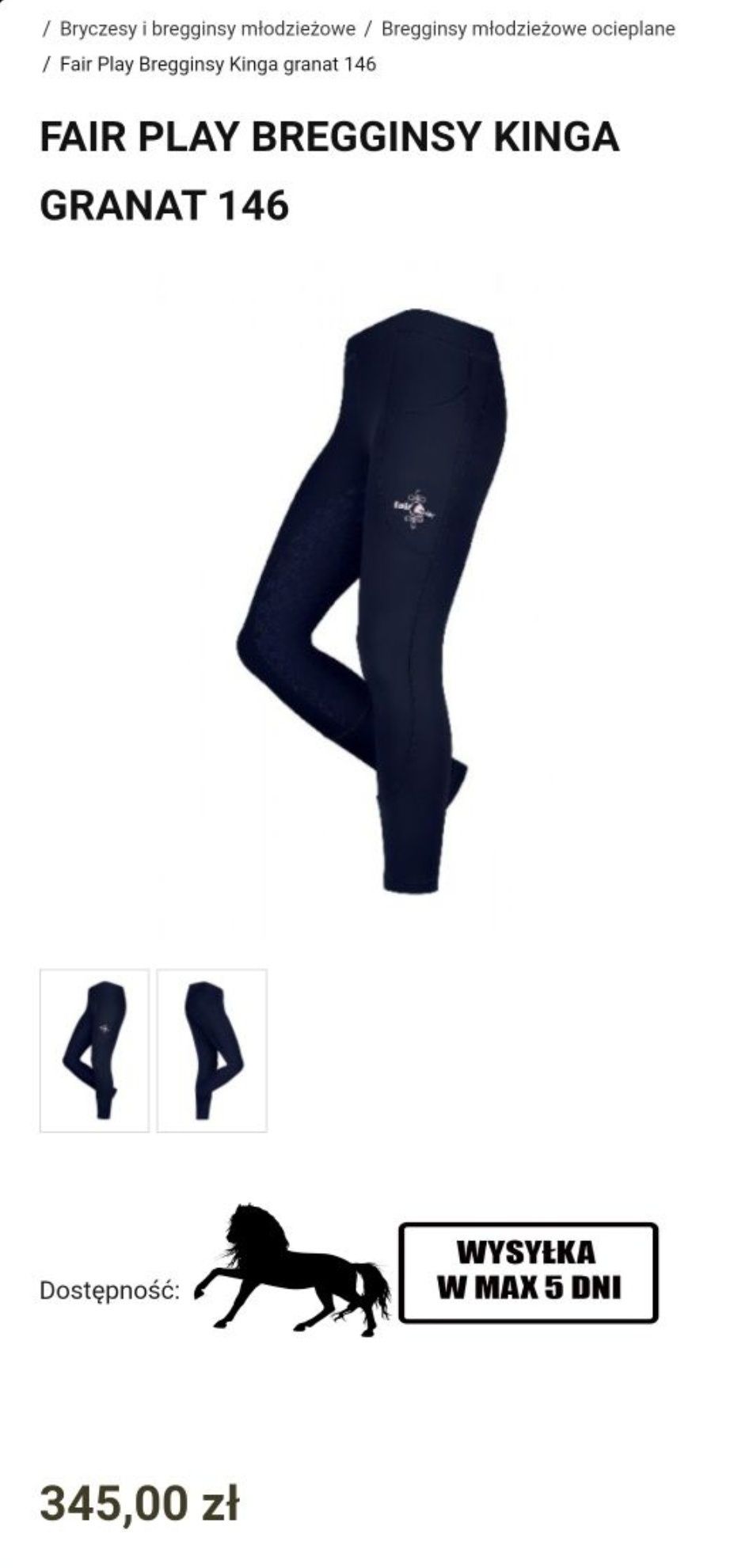Bregginsy legginsy bryczesy jeździeckie, Fair Play, 146cm