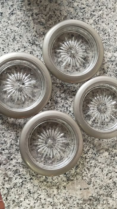 Coaster/base para copos prata e cristal
