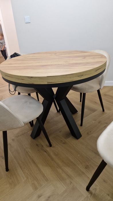 Stół drewniany okrągły, dąb craft złoty