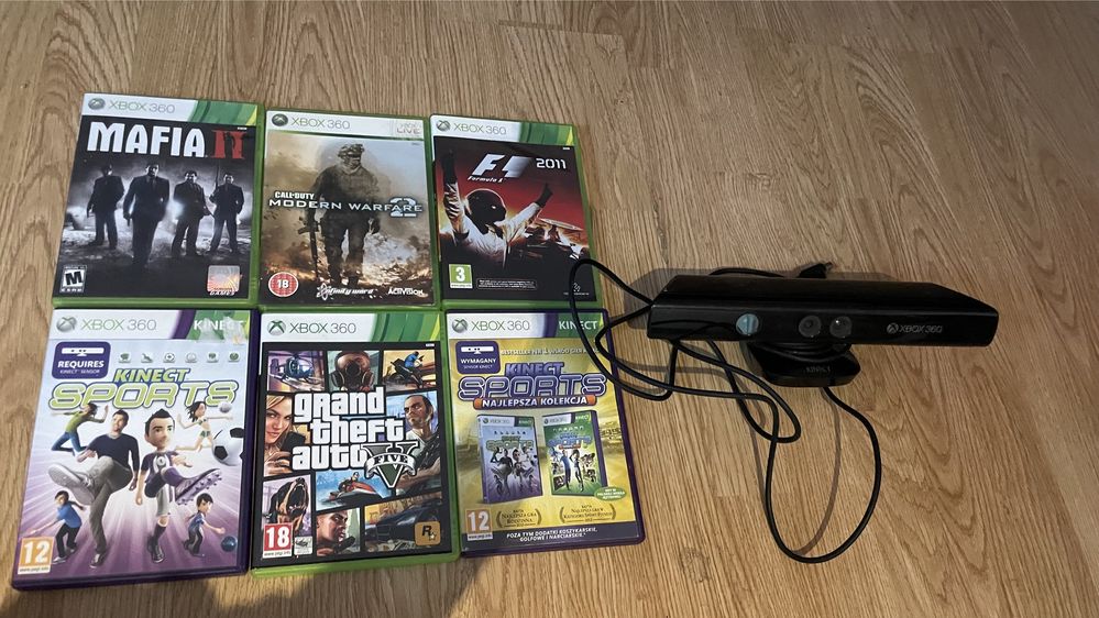 Kinect xbox 360 + 4 gry Call off duty, F1, Grand Theft Auto