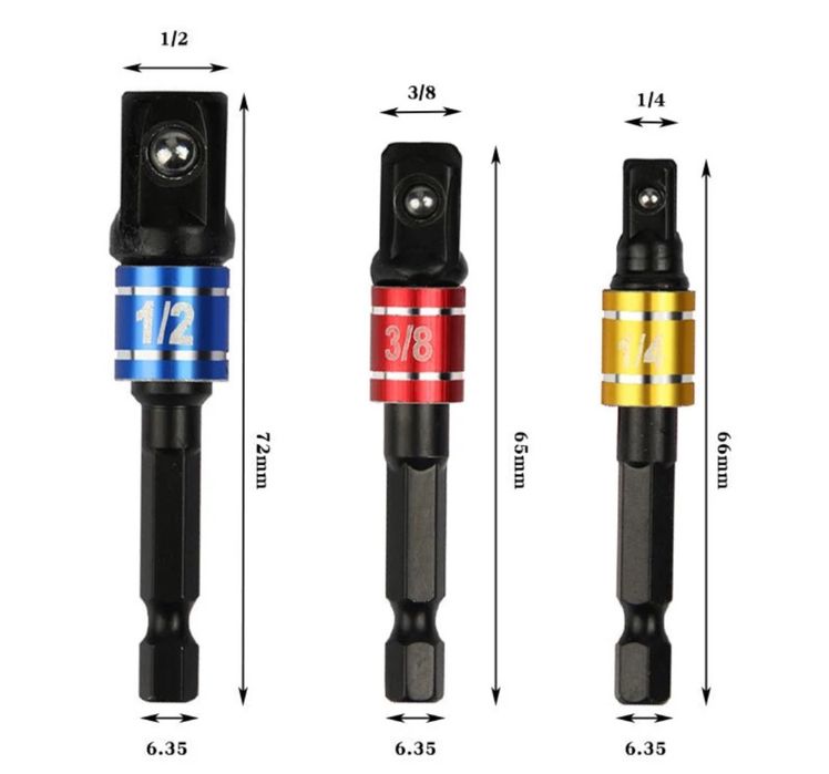Набор 3шт Наконечники гайковерта шуруповерта ударные 1/4 3/8 1/2