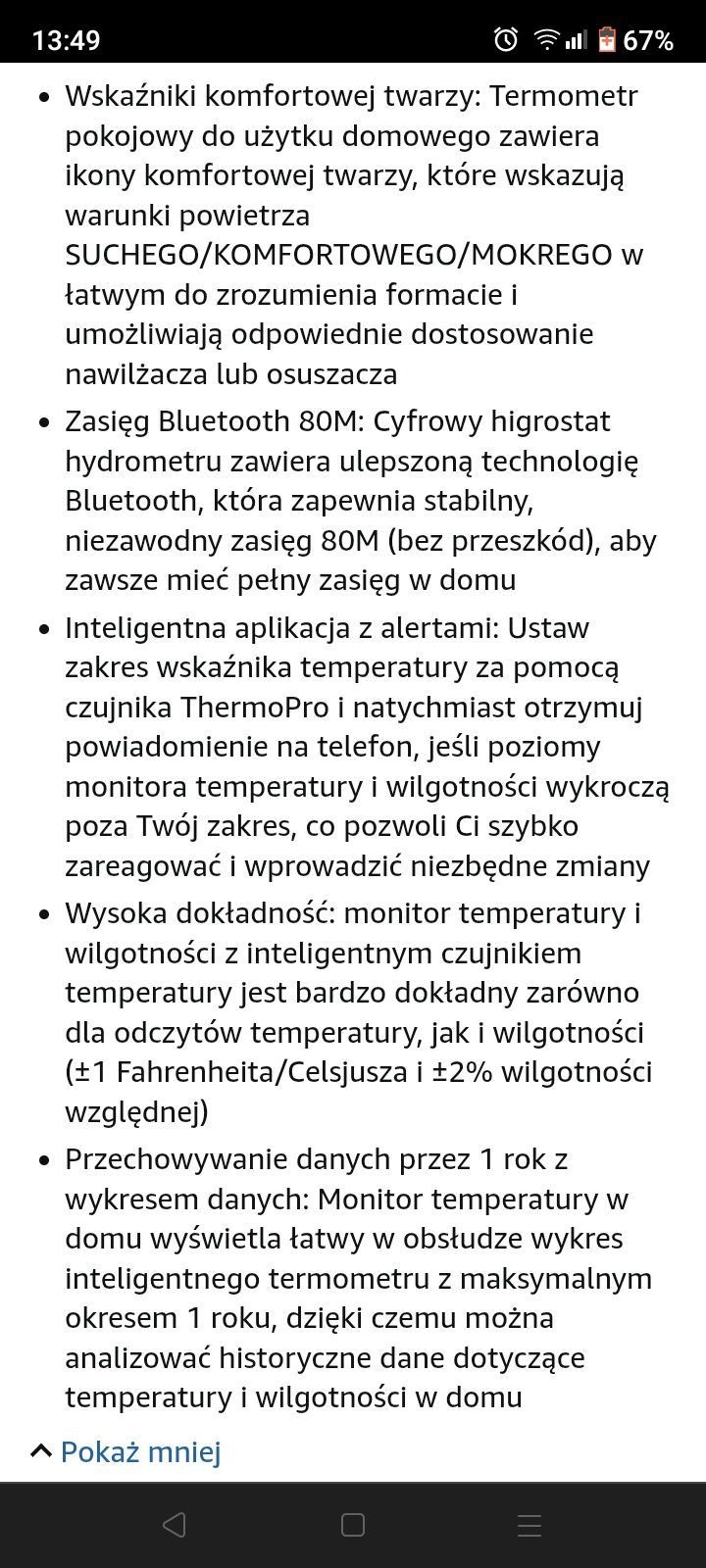 Termometr higrometr wewnętrzny z aplikacją