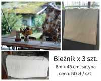 Biały bieżnik obrus materiał 6 m x 45 cm satyna impreza wesele 3 szt