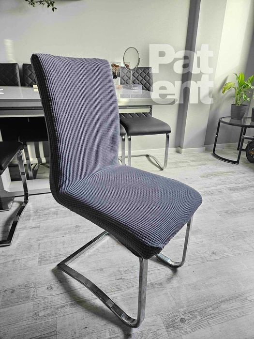 Pokrowce na krzesła szare żakardowe kratka 4 szt siwe