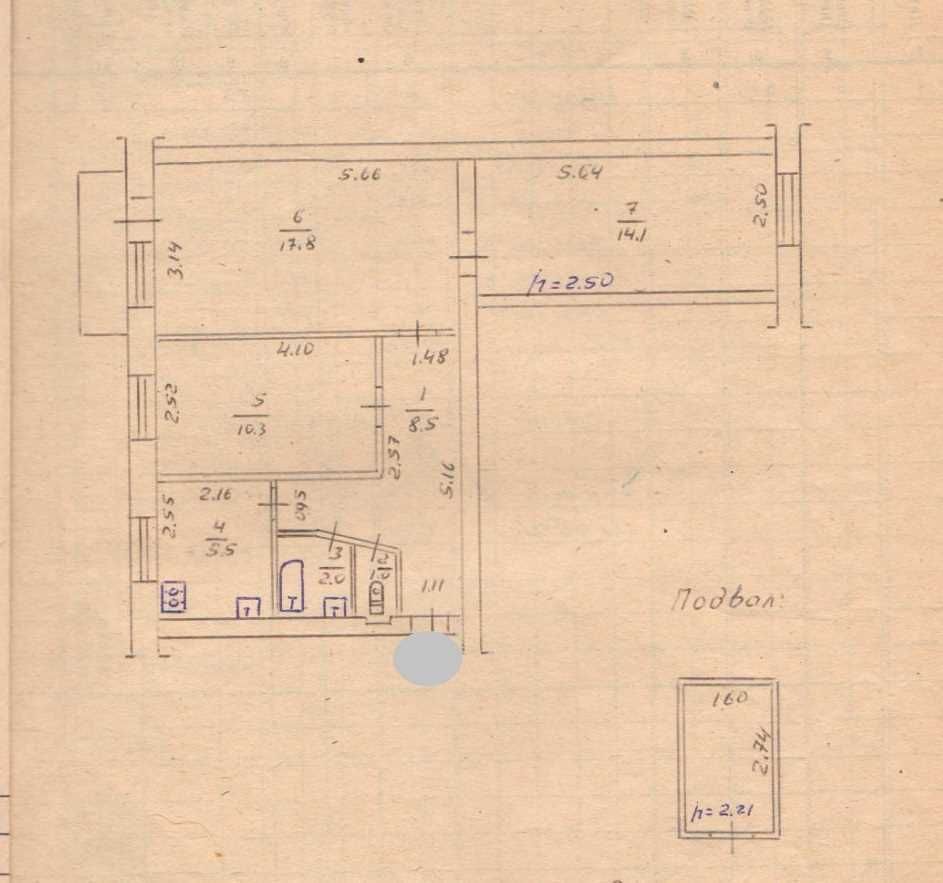 3к.квартира, Алмазний, 60м2, 2/5, в житловому стані