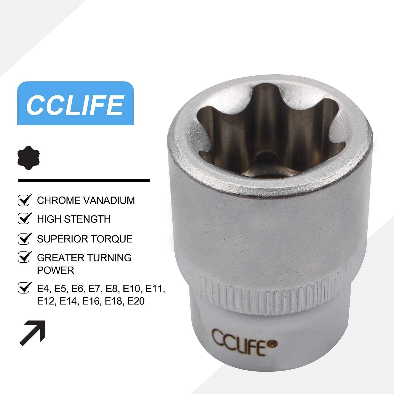 CCLIFE Klucze Torx 34 Elementy nasadki i bity E4-E20 T10-T60