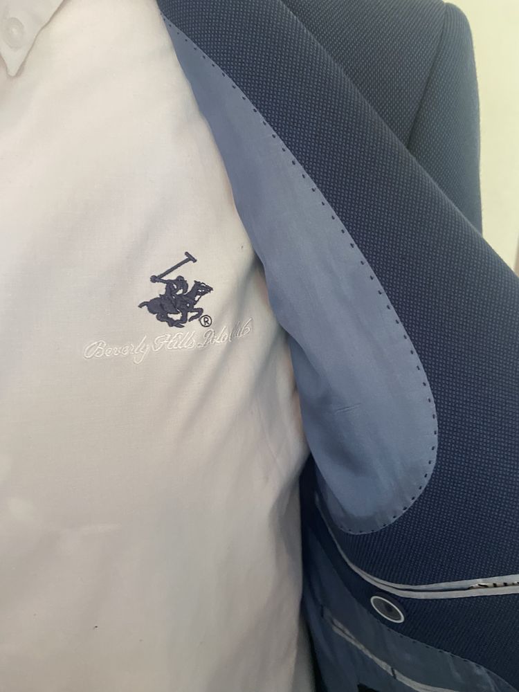 marynarka granatowa + koszula biała firmy „Polo”