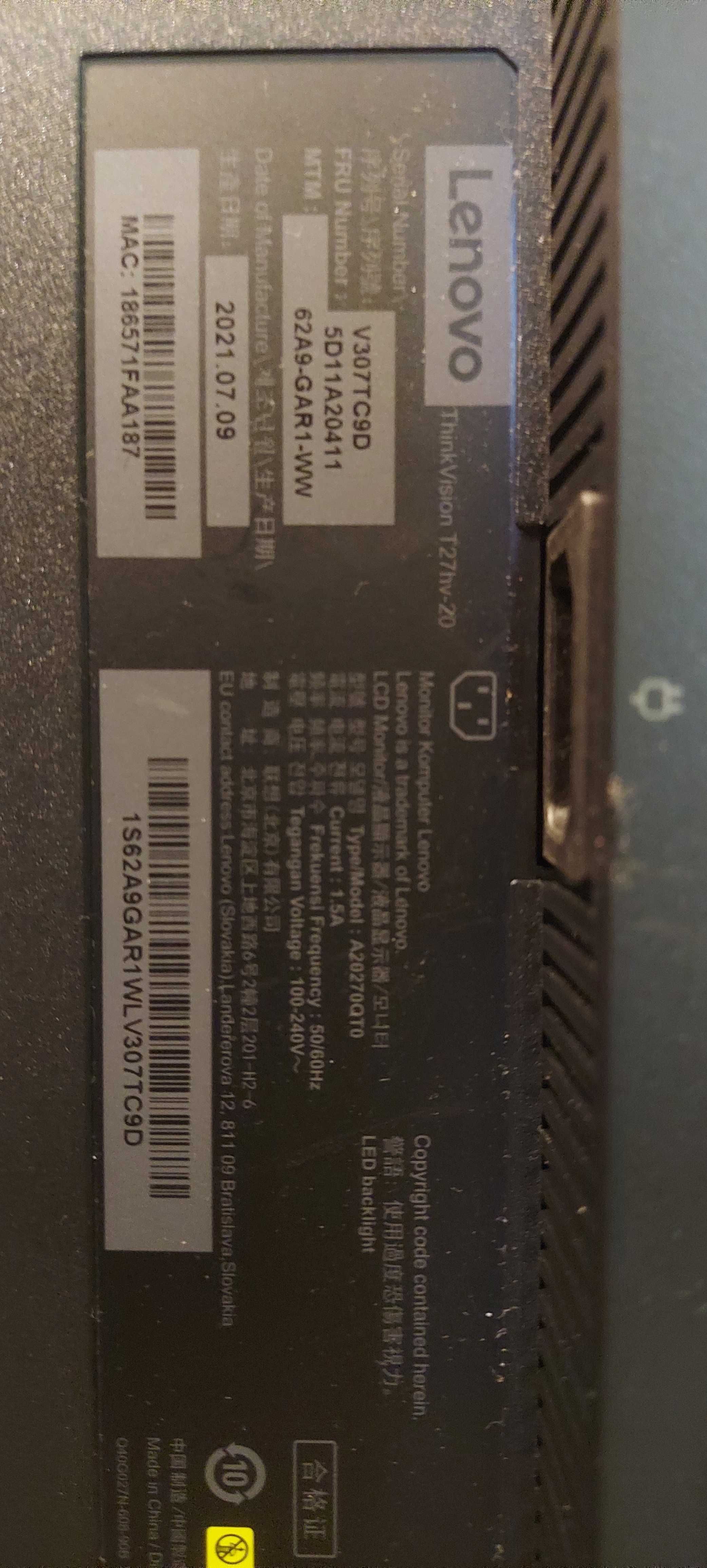 Монитор Lenovo ThinkVision T27hv-20 с встроенной Web-камерой