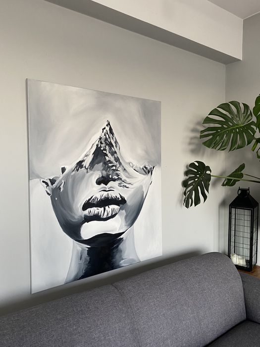 Nowoczesny duży obraz kobieta z górami na głowie