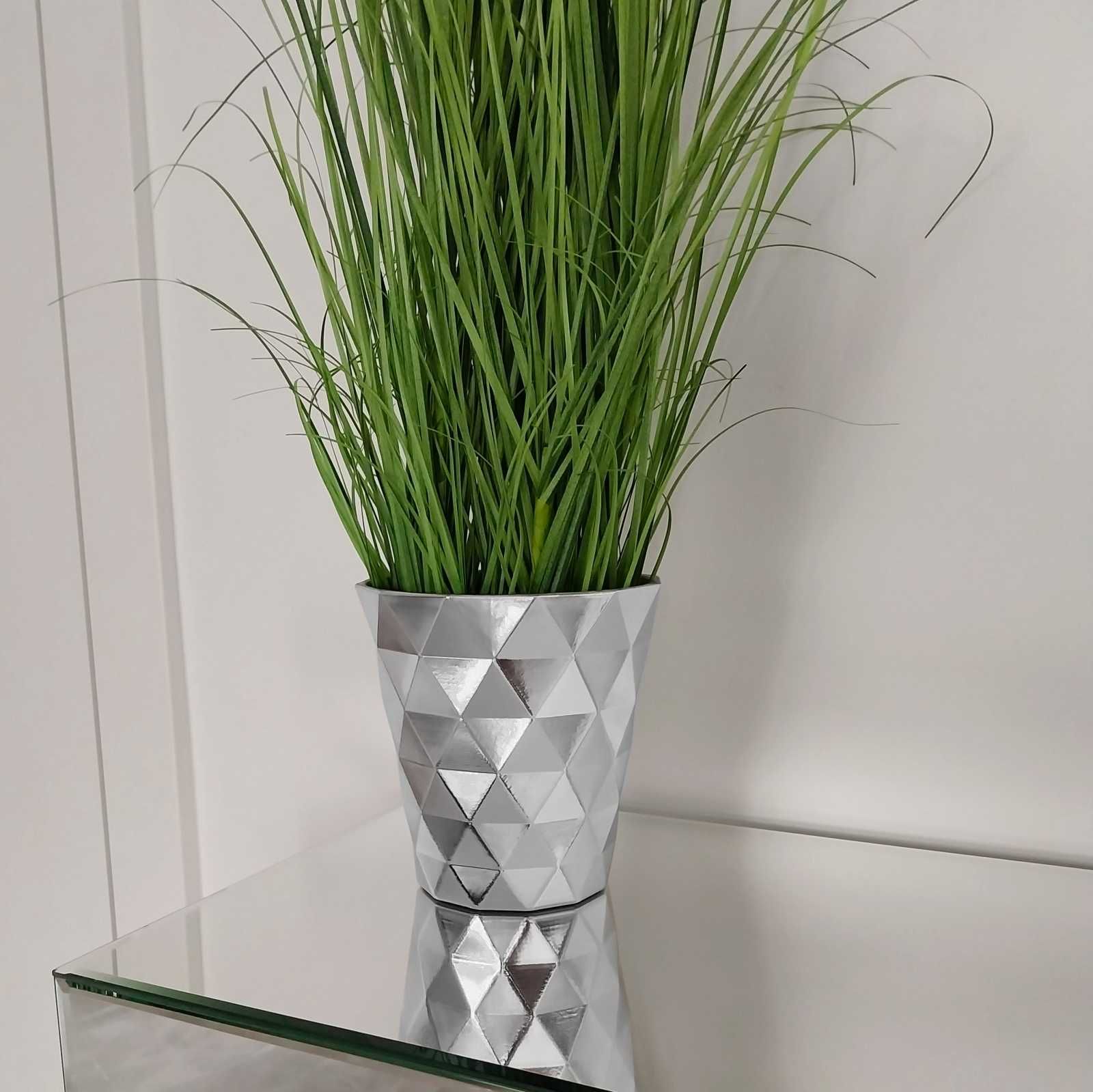 Osłonka na doniczkę srebrna doniczka na kwiaty nowoczesna osłonka 16cm