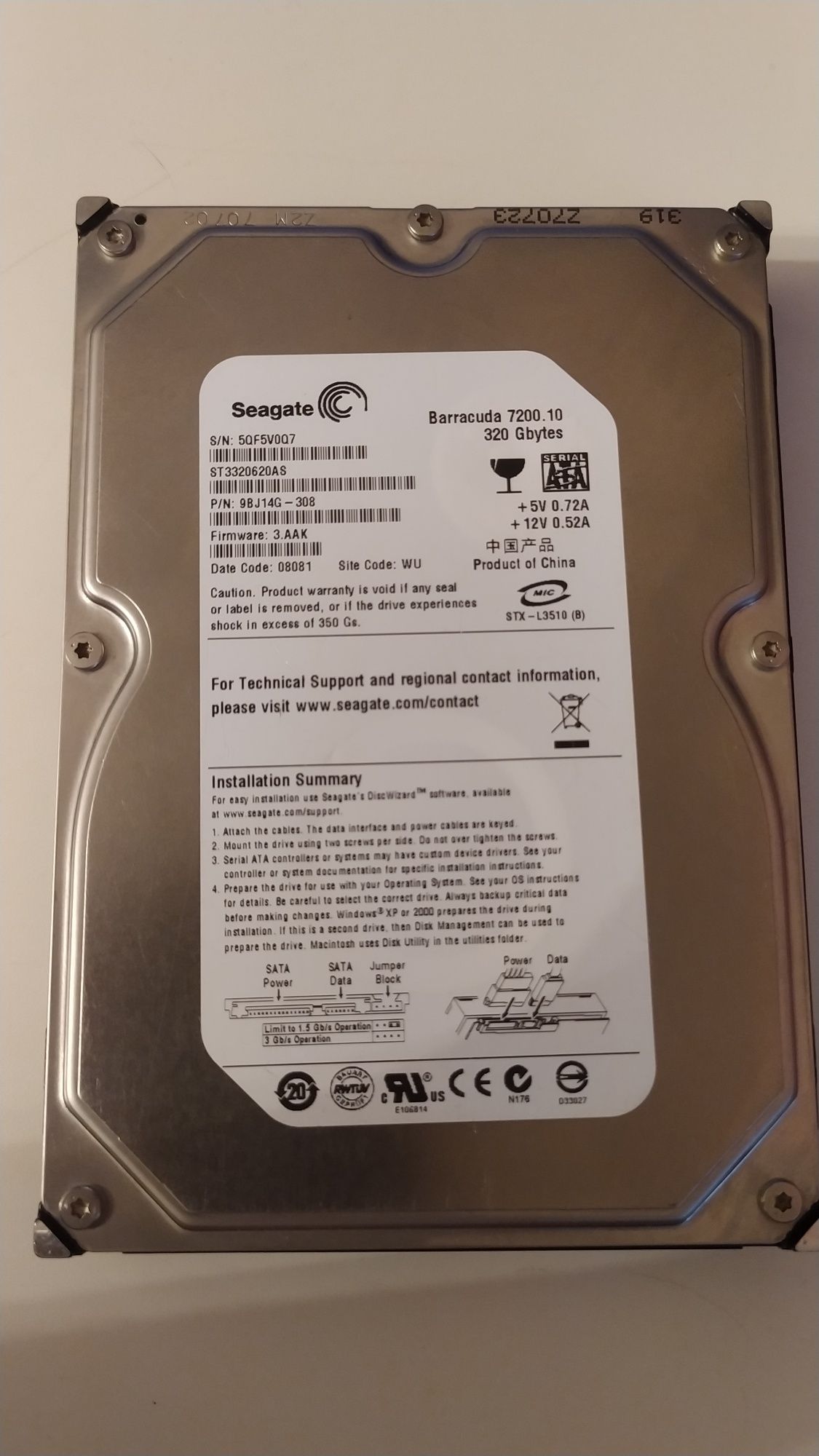 Жёсткий диск, Seagate Barracuda 7200, 320gb + охладение