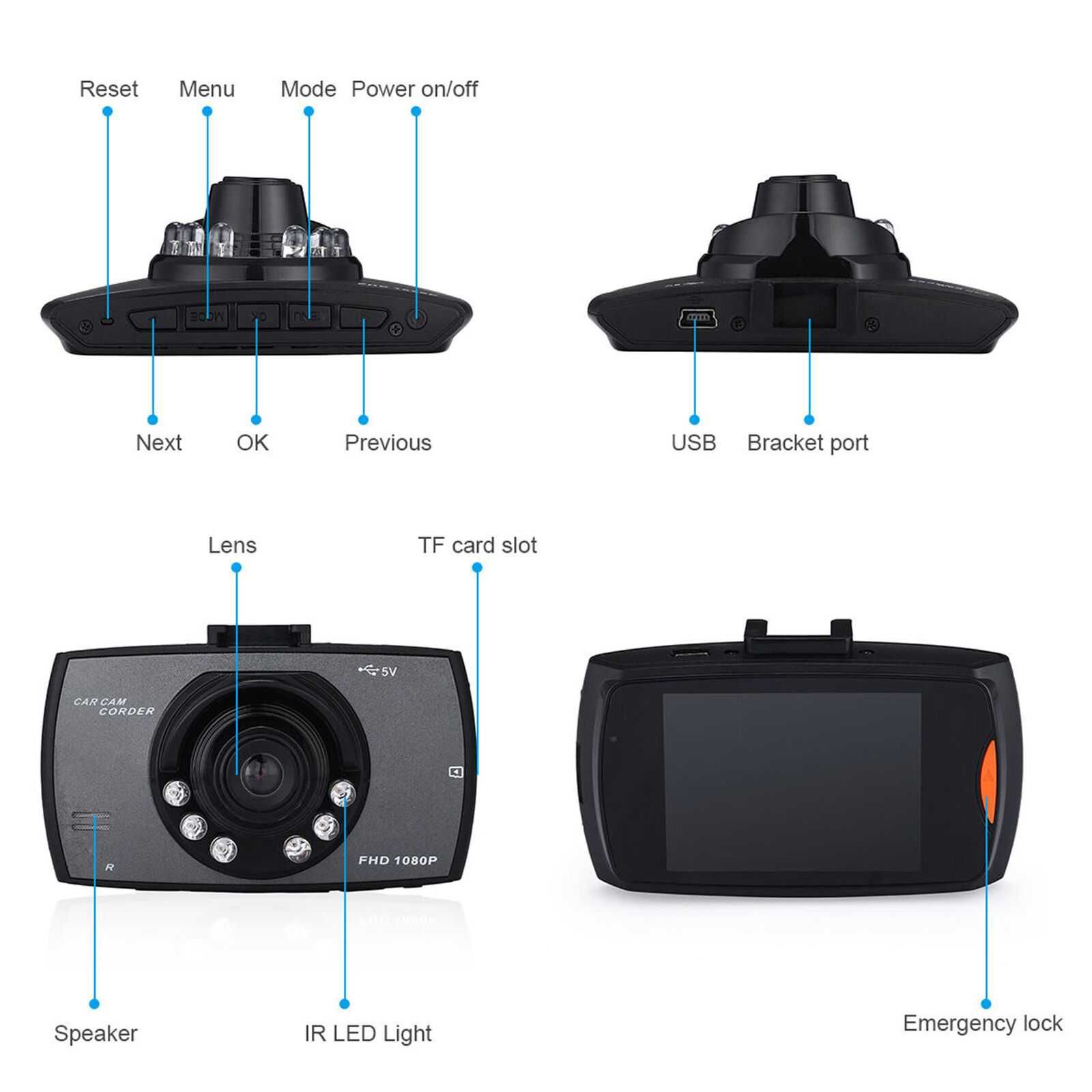 Dash Cam Câmera de bordo para carro, com visão nocturna