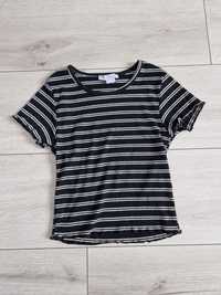 Czarna bluzka t-shirt Primark r 134 prążek