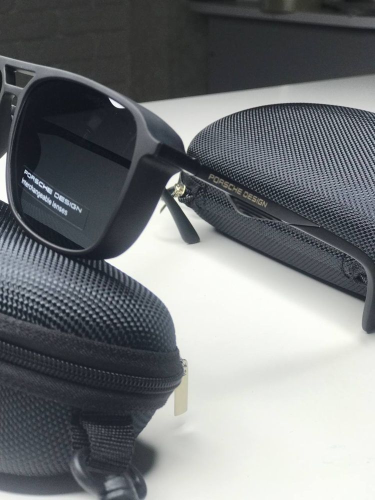 Мужские солнцезащитные очки Porsche Polaroid черные матовые Polarized