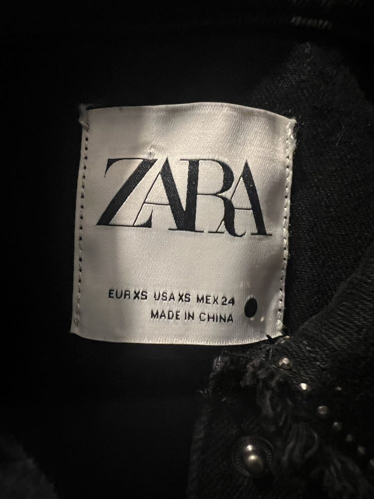 ZARA czarna koszula jeansowa z frędzlami XS oversize