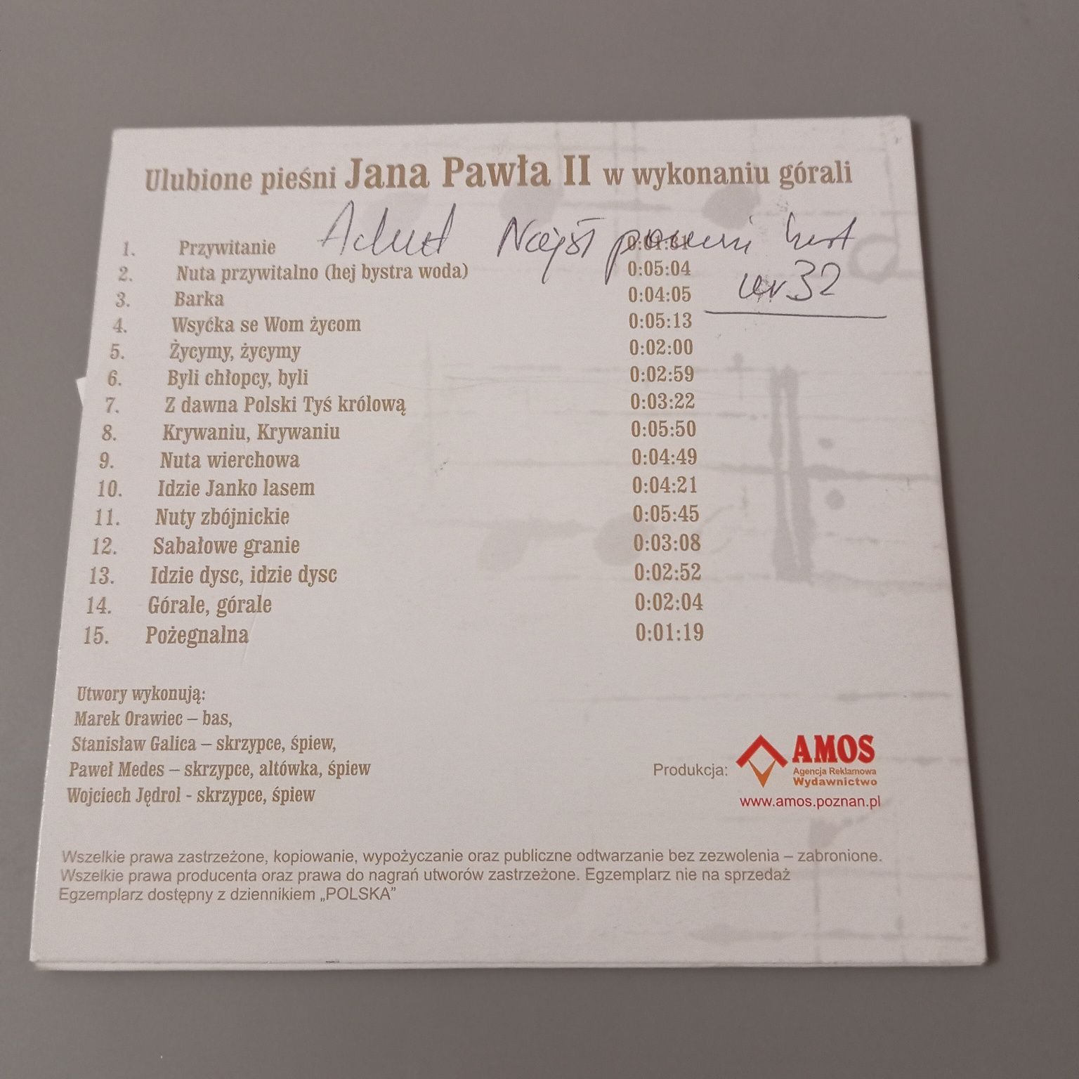 Ulubione Pieśni Jana Pawła II w wykonaniu górali, CD, płyta w bdb stan