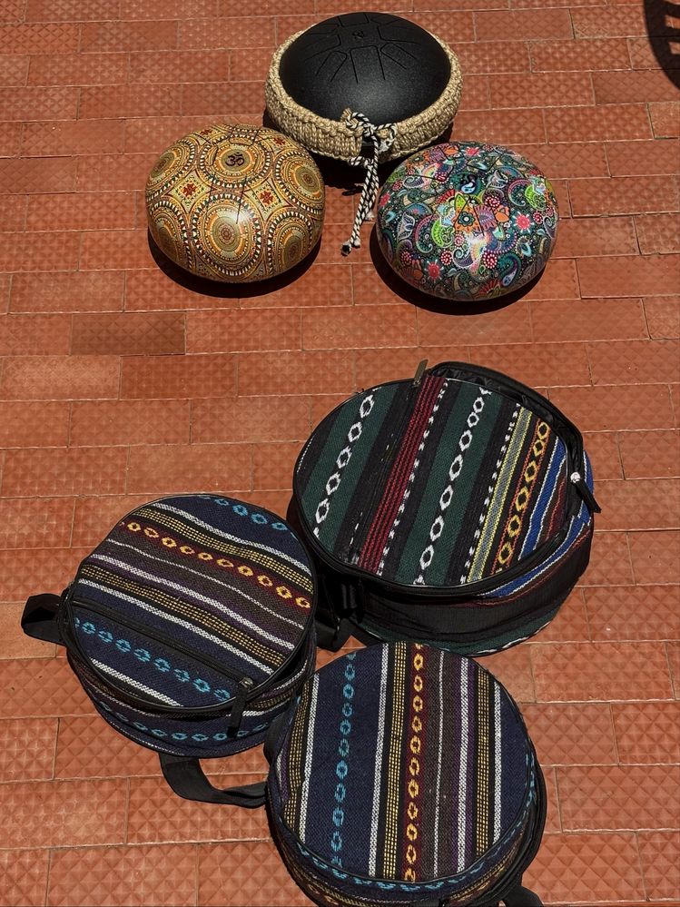 Tambores artesanais de aço com som relaxante + bolsa incluída