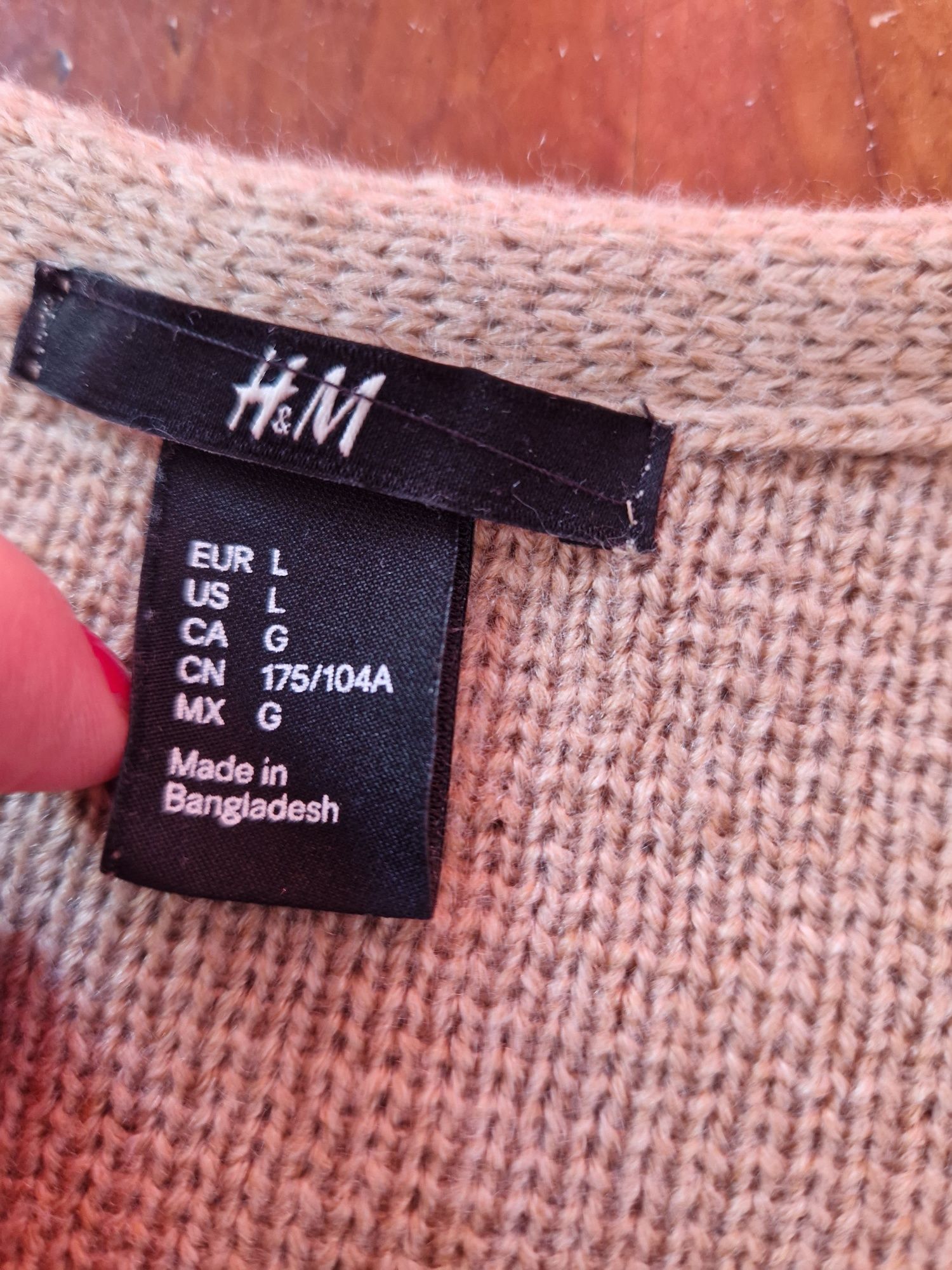 Sweter damski długi kardigan beż zapięcia, rozm. L, H&M